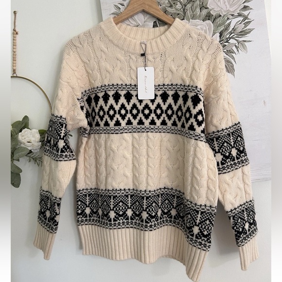 Line & Dot Montana Faire Isle Sweater Cream/Black - Picture 2 of 16